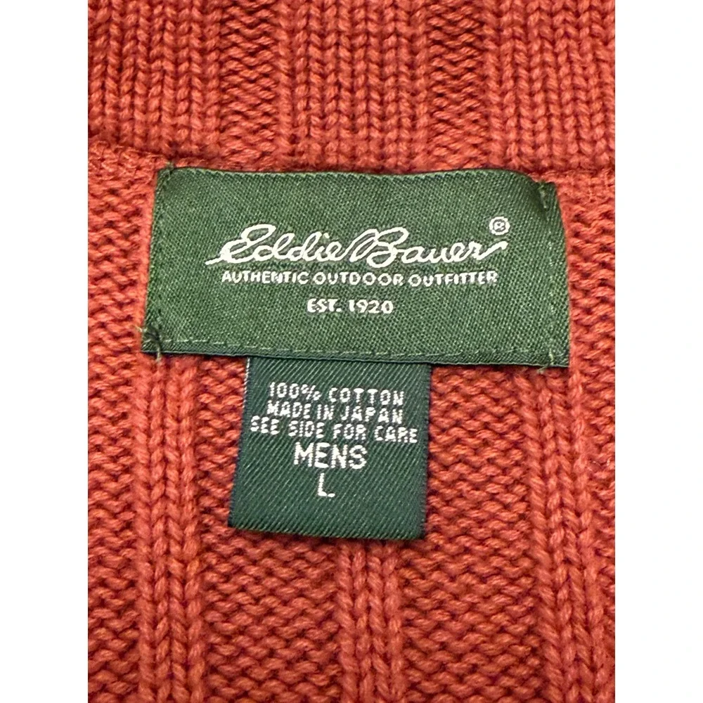 Eddie Bauer Mens Large Burnt Orange Ribbed 100% Cotton Quarter Zip Sweater Japan